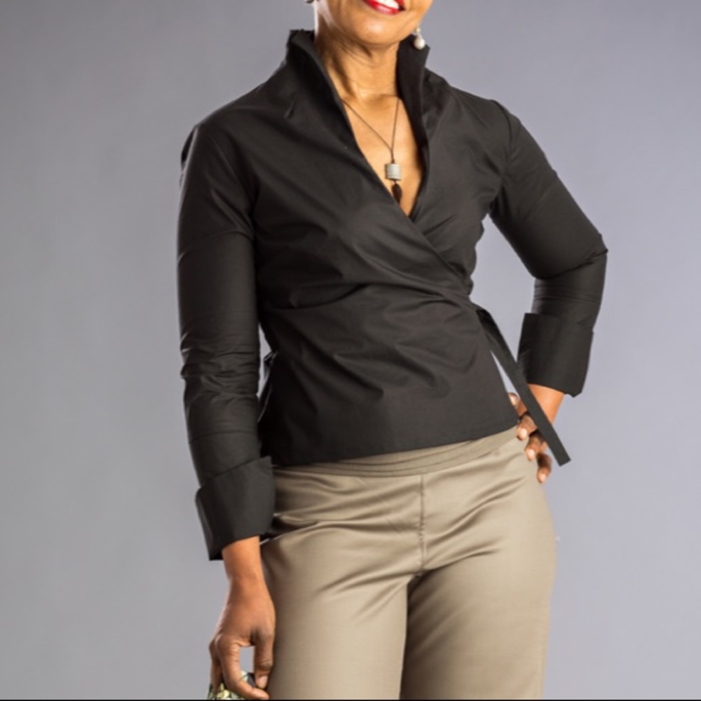 Black Italian brand/made wrap blouse